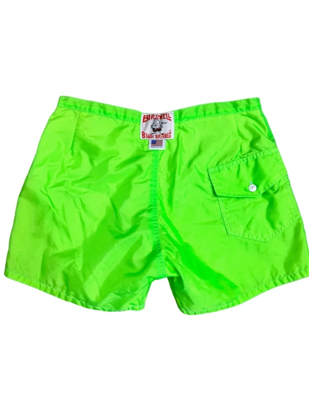 Birdwell Neon Green Swim Trunks with White and Black Side Stripes